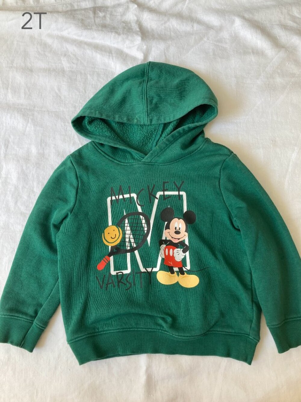 🪴5/$30 Old Navy 2T Toddler Green Disney Mickey Mouse Pull Over Hoodie Fall